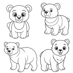 Obraz na płótnie Canvas Forest animals - cute bear, simple thick lines kids or children cartoon coloring book pages. Clean drawing can be vectorized to illustration easily