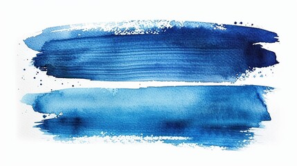 Blue paint brush strokes in watercolor isolated on white background - obrazy, fototapety, plakaty