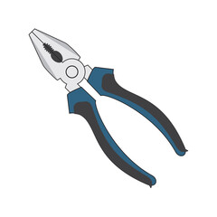 Cutting pliers combination illustration. With blue and black handles. Tool repair contruction. Vector image