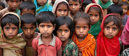 The camera captures the gaze of destitute children, conveying their hardship and vulnerability.