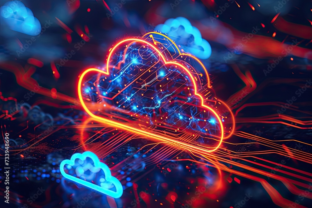 Poster cloud computing for digital storage and transfer big data on internet.futuristic.generative ai