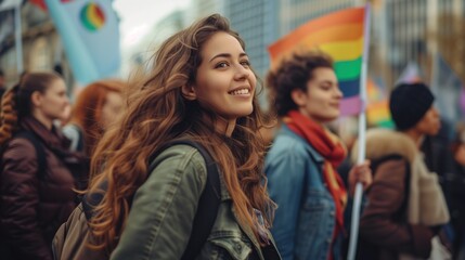 smile of hope at a vibrant parade of unity and diversity, international women's day concept