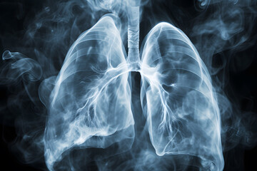 Dangerous cigarette smoke causing damage to lungs. Lung disease from smoking tobacco