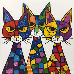 Three beautiful colorful cats