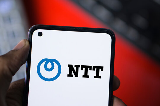 Dhaka, Bangladesh- 12 February 2024: NTT logo displayed on smartphone.