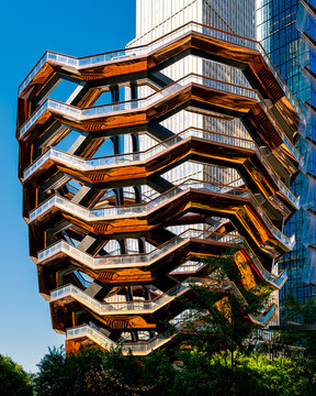 09.21.23. USA, New York. The vessel is an architecture in Hudson yardss. 16 storey high sight The Vessel is closed because of its use in a number of suicides. Ground floor is visitable