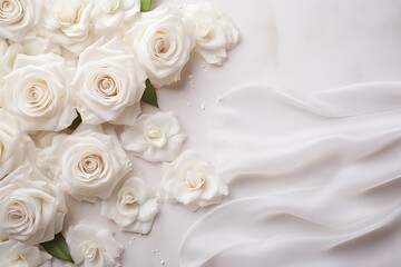 Obraz premium wedding background with flowers, place for text, delicate tones, aesthetic