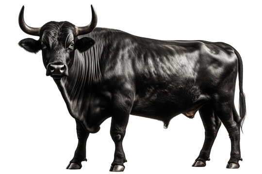 Black bull cow on transparent background PNG image