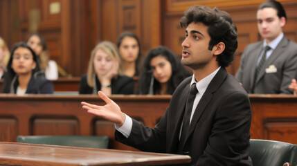 Moot Court Practice. Law Students Presenting Arguments in a Mock Trial
