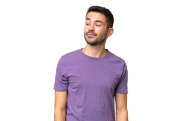Young handsome caucasian man over isolated background making doubts gesture looking side