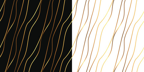 Gold stripes on black and white background.Seamless pattern. Vector illustration.