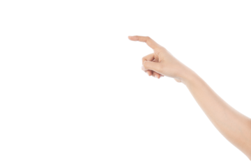 Female hand touching or pointing to something isolated on white background with clipping path.