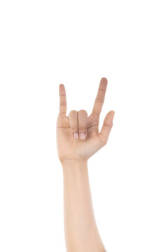 Woman hand sign I love you symbol isolated on a white background with clipping path.