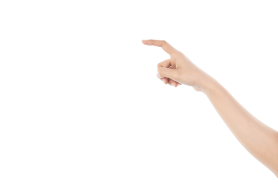 Female hand touching or pointing to something isolated on white background with clipping path. - Powered by Adobe