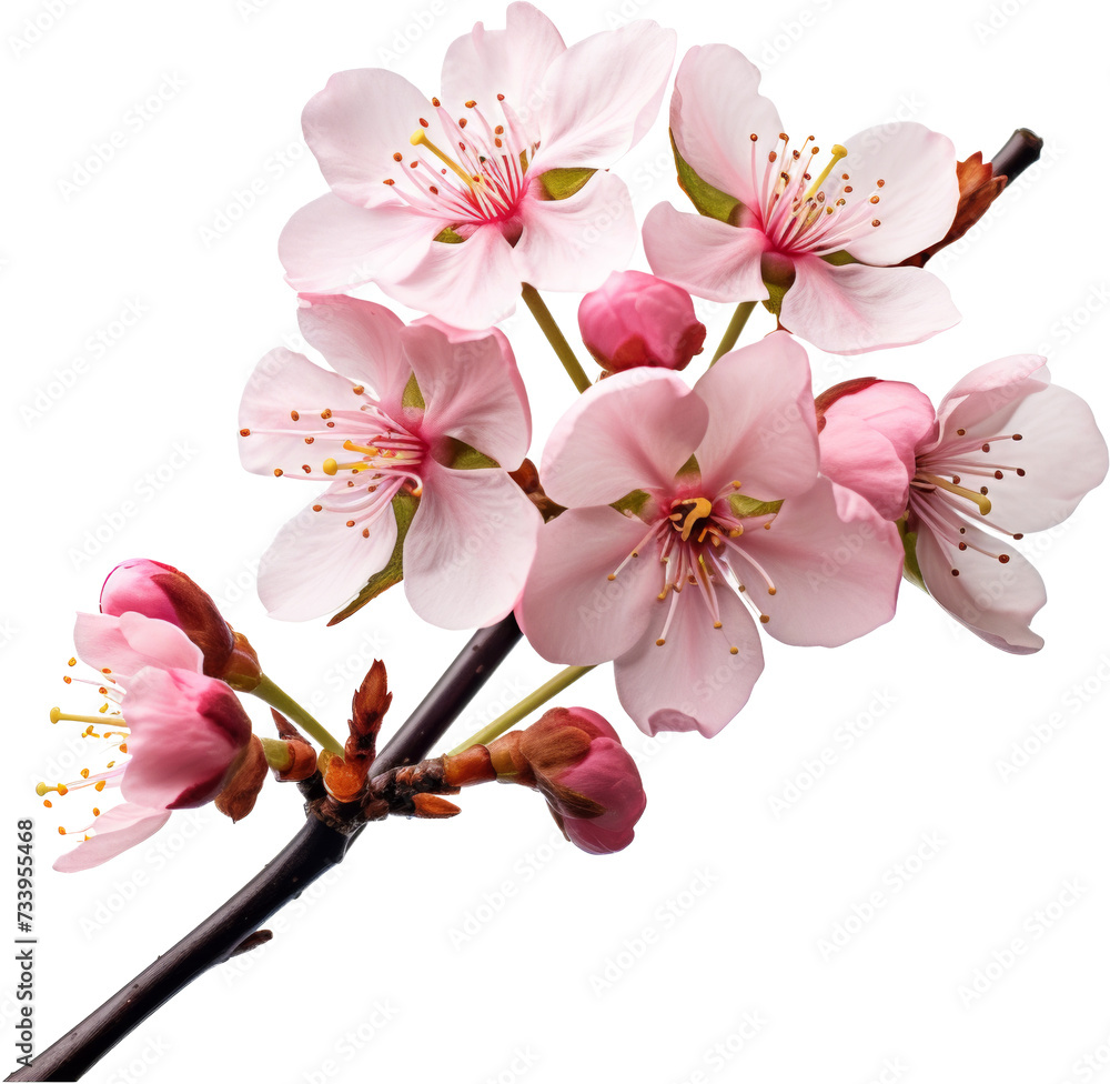 Wall mural cherry blossom isolated on white or transparent background