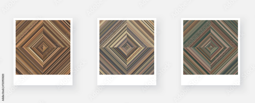 Aufkleber variants of paper card with square checkered striped wood patterns.