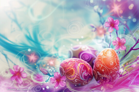 Easter Fantasy with Decorated Eggs and Magical Floral Whirls
