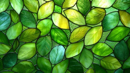 Papier Peint photo Coloré Stained glass window background with colorful Leaf and Flower abstract.