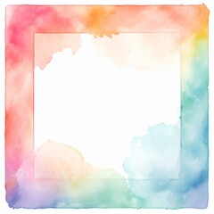 Fototapeta premium Abstract colorful rainbow color painting illustration texture - Frame made of watercolor splashes, isolated on white square background