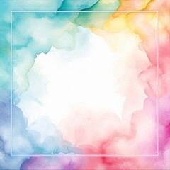 Fototapeta na wymiar Abstract colorful rainbow color painting illustration texture - Frame made of watercolor splashes, isolated on white square background