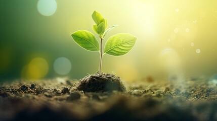 Environment, save clean planet, ecology concept.World Earth Day banner. Young green plant growing at sunlight.