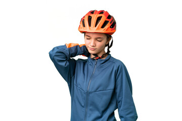 Teenager cyclist girl over isolated chroma key background with neckache - obrazy, fototapety, plakaty