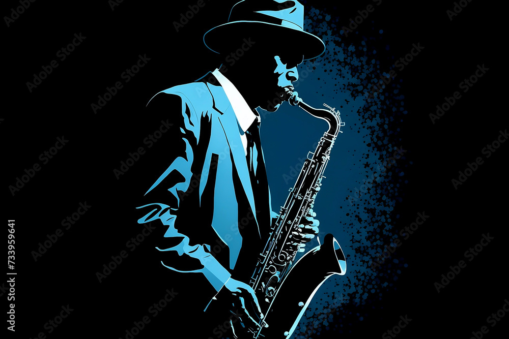 Wall mural Jazz saxophone player illustration for jazz poster