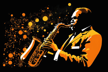 Jazz saxophone player illustration for jazz poster - obrazy, fototapety, plakaty