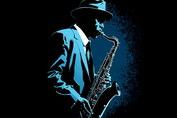 Jazz saxophone player illustration for jazz poster - obrazy, fototapety, plakaty