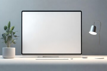 3D Minimal desktop with blank screen mockup, Empty screen for text, and logo replacement concept. 3d render illustration