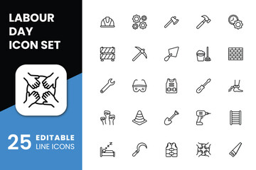 Labour Day icons in line style for Any Purposes. Perfect for website mobile app presentation. Suitable for any user interface and user experience