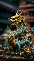 dragon statue in chinese temple. Thailand. (Selective focus)