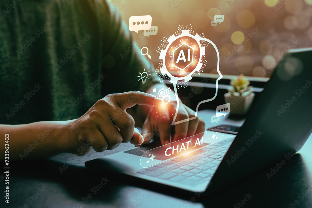 Aufkleber chat bot chat, ai tech enhances businesses by processing data, improving decision-making, developing