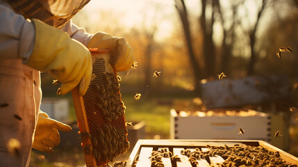 The beekeeper pulls