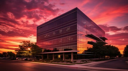 Obraz premium windows office building sunset