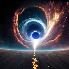 Wormholes and planets in the galaxy colliding - obrazy, fototapety, plakaty
