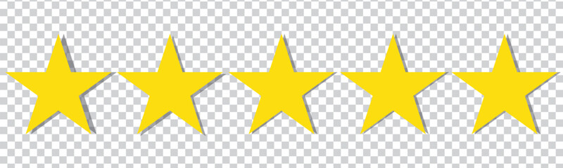 Star icon. Vector yellow isolated five stars. Customer feedback concept. Vector 5 stars rating review. Quality shape design. vector files - Powered by Adobe
