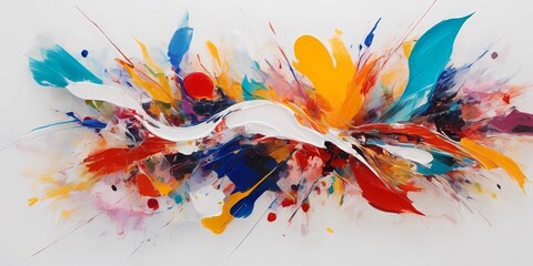Abstract multicolored bright figures in ink. Fbstract painting with paints on a white background