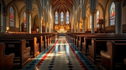 Fototapeta na wymiar glass catholic church interior