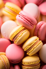 Obraz premium Tasty french macaroons background. Mother's day, independence woman's day. Sweets and desserts.