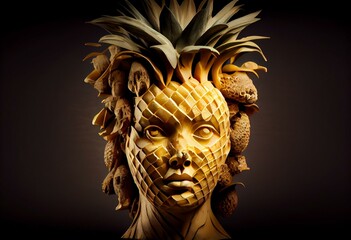 Face made of pineapple, concept of Fruit Sculpture and Creative Expression, created with Generative AI technology