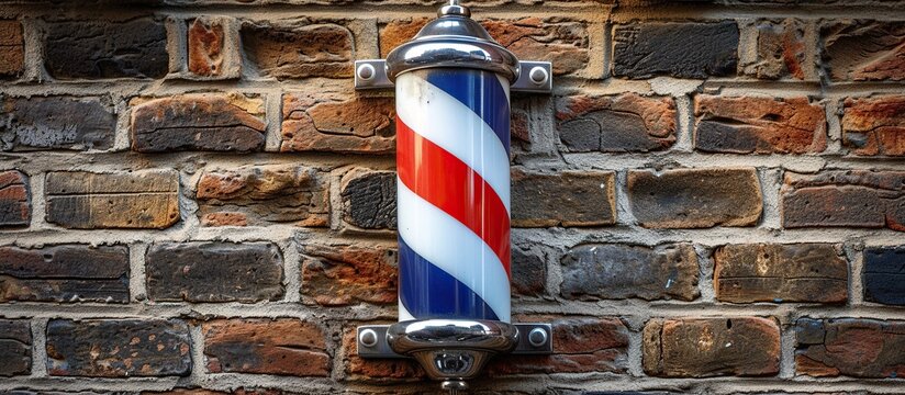 rotating barber pole attached to a brick wall