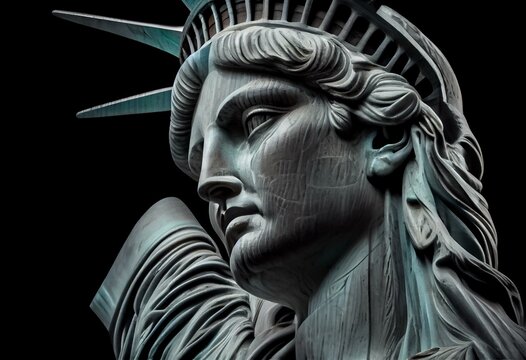 Close up of the statue of liberty isolated on transparent background, New York City, USA. Generative AI