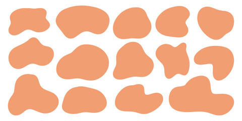 Set of abstract shaped stickers for unique modern designs. 14 abstract flowing shapes on white background. Orange stickers for adding text, creating patterns and patterns, design and printing