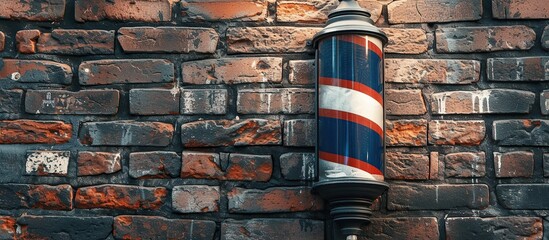 rotating barber pole attached to a brick wall