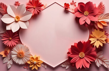 frame of flowers. Card floral decorations in paper art style. women's Day. March 8