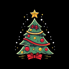 Illustration of a Christmas tree with gifts is a visual celebration of the holiday spirit, showcasing the beauty of festive decorations.