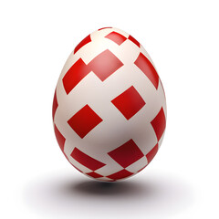 Ovo de páscoa com pintura xadrez vermelha isolado em fundo branco..