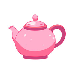 Vector illustration of cute pink teapot isolated on white background. Kitchen, cook, appliance concept design. Single object, simple element. Trendy hand drawn style clip-art. Isometric sketch line.