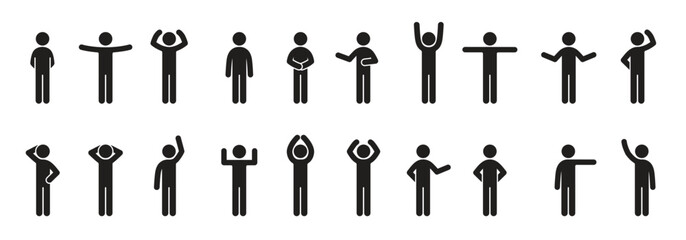 Different poses stick figure people pictogram icon set, Vector illustration.  - obrazy, fototapety, plakaty